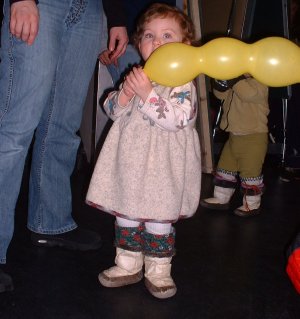 Audience members - note bootees
